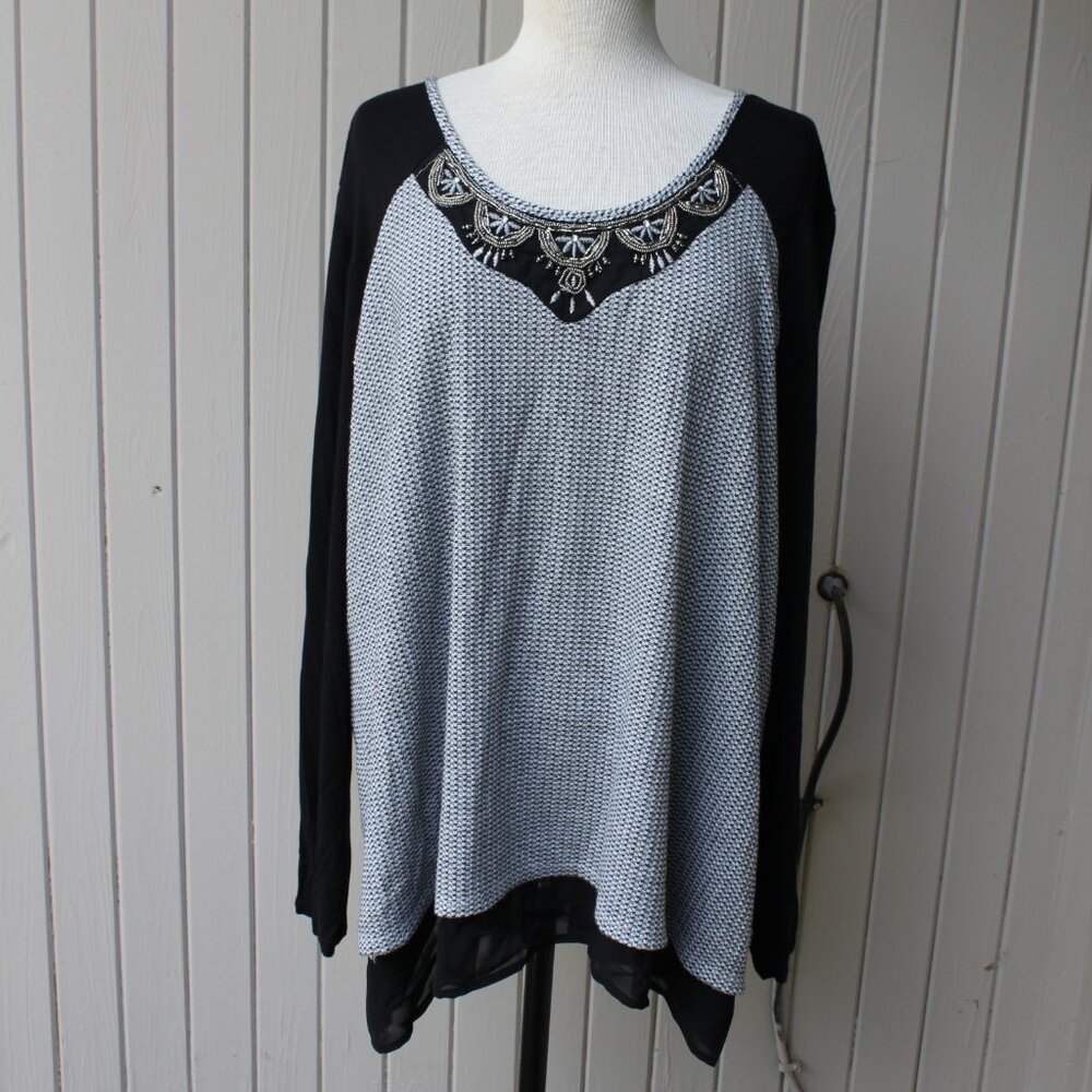 Maurices Boho Layered Knit Open Back Beaded Comfy & Stylish Top 3 3X